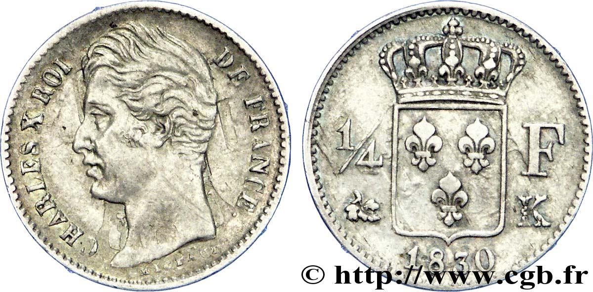 1/4 franc Charles X 1830 Bordeaux F.164/40 MBC 