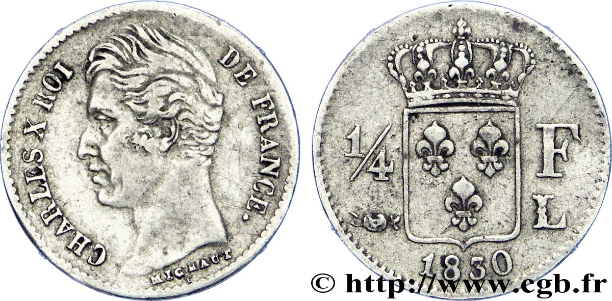 1/4 franc Charles X 1830 Bayonne F.164/41 MBC 