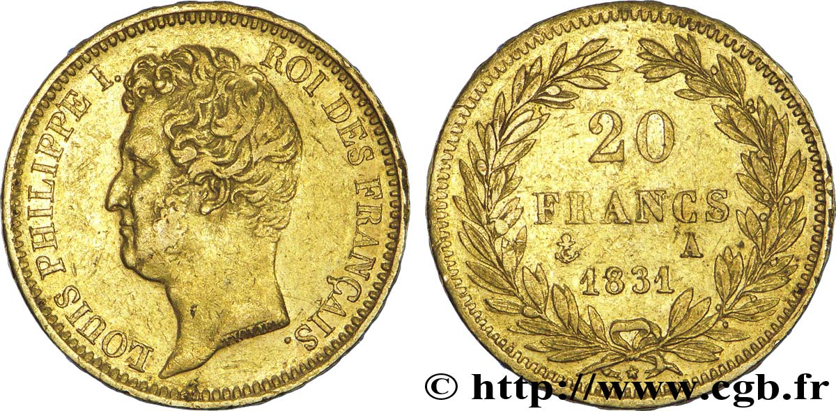 20 francs or Louis-Philippe, Tiolier, tranche inscrite en relief 1831 Paris F.525/2 MBC 