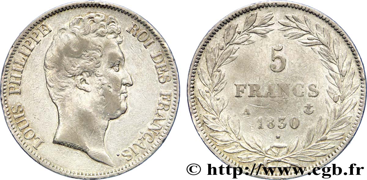 5 francs type Tiolier sans le I, tranche en creux 1830  Paris F.313/1 BC 