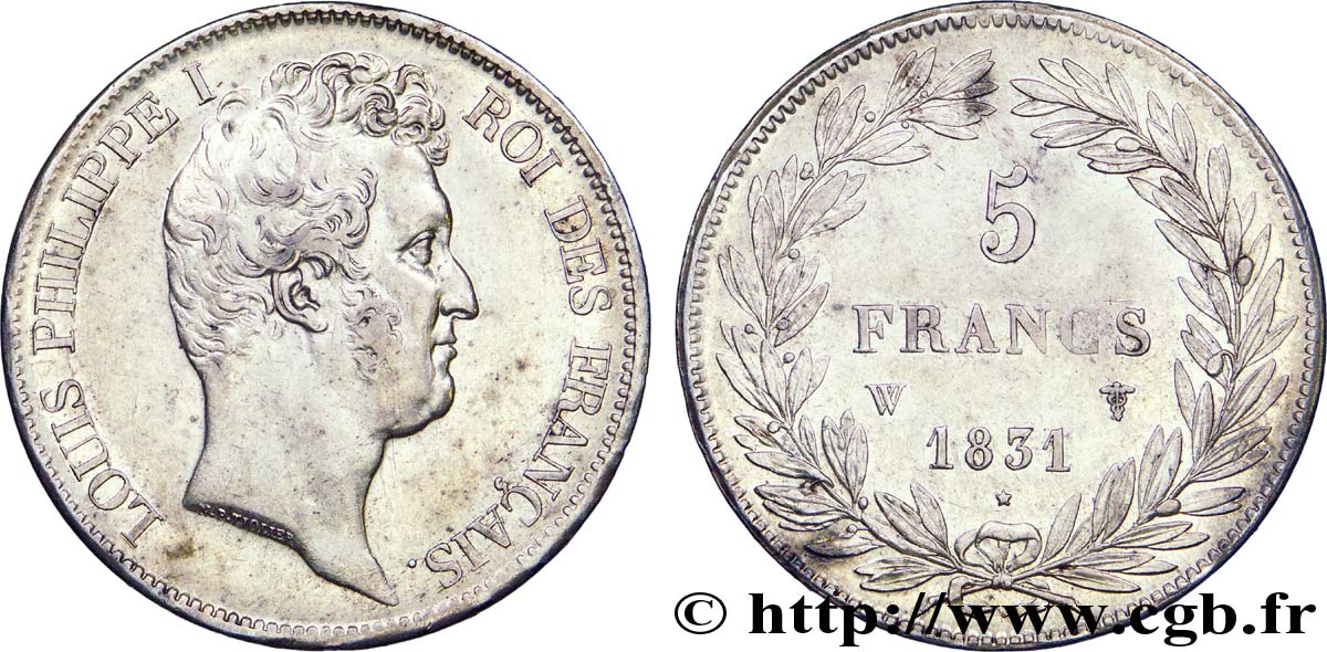 5 francs type Tiolier avec le I, tranche en creux 1831 Lille F.315/27 VZ 