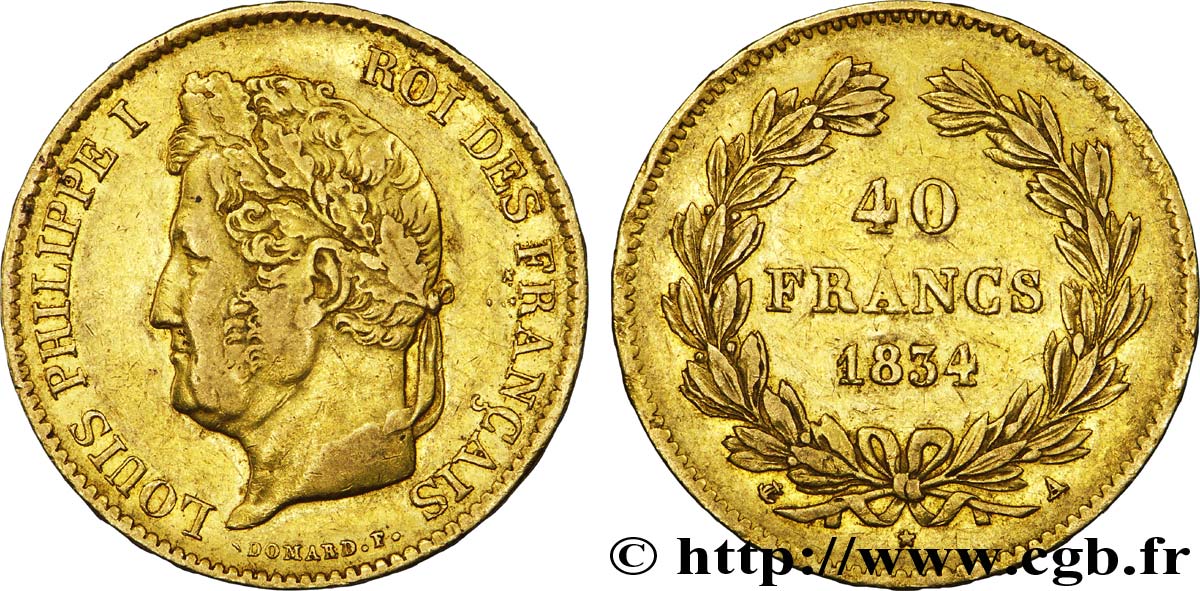 40 francs or Louis-Philippe 1834 Paris F.546/6 SS 