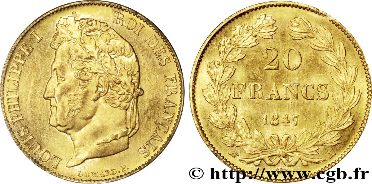 20 francs or Louis-Philippe, Domard 1847 Paris F.527/37 MS 