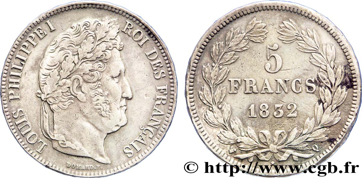 5 francs, IIe type Domard 1832 Perpignan F.324/11 SS 