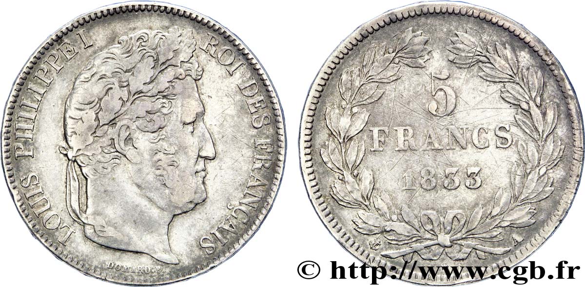 5 francs, IIe type Domard 1833 Paris F.324/14 TB 