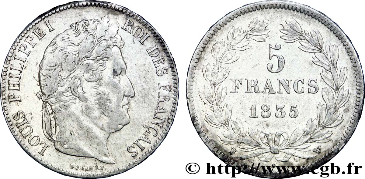 5 francs, IIe type Domard 1835 Lille F.324/52 TTB 