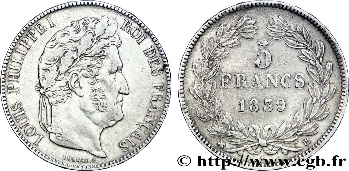 5 francs, IIe type Domard 1839 Strasbourg F.324/77 MBC 