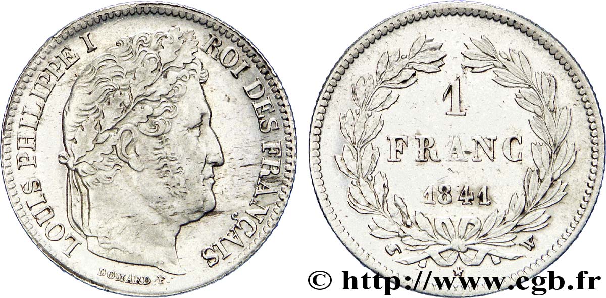 1 franc Louis-Philippe, couronne de chêne 1841 Lille F.210/84 EBC 