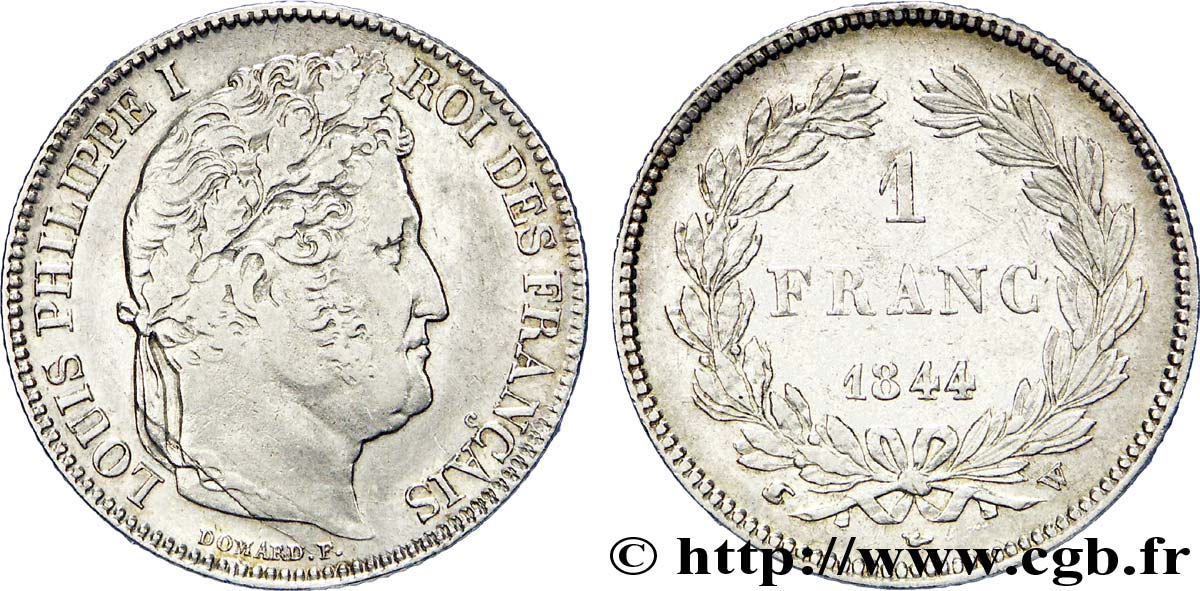 1 franc Louis-Philippe, couronne de chêne 1844 Lille F.210/99 TTB 