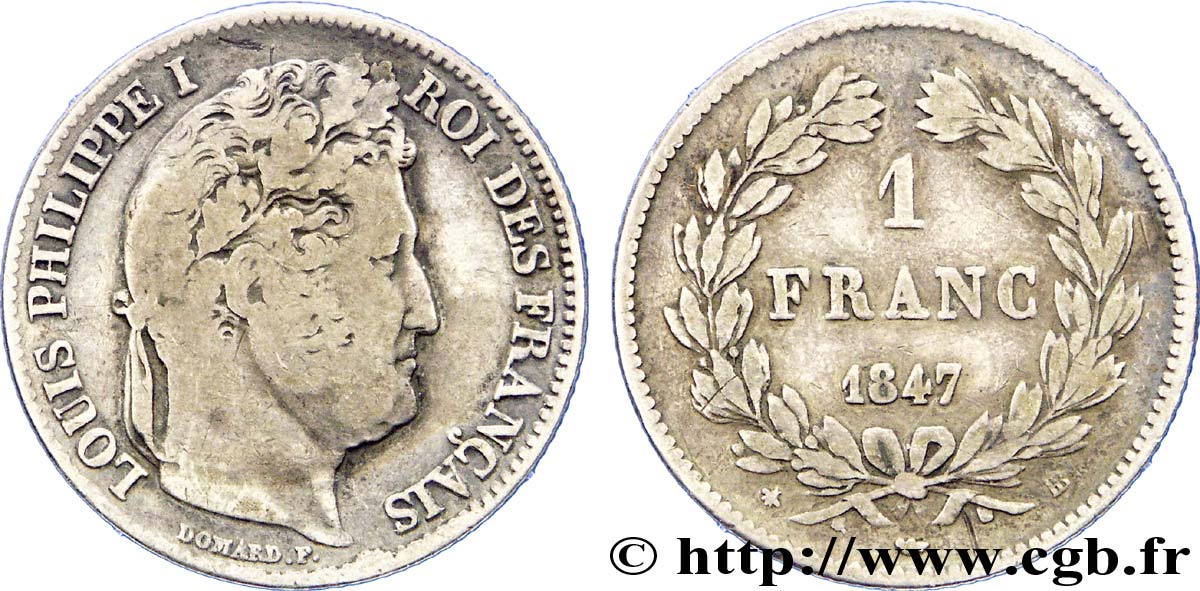1 franc Louis-Philippe, couronne de chêne 1847 Strasbourg F.210/111 VF 