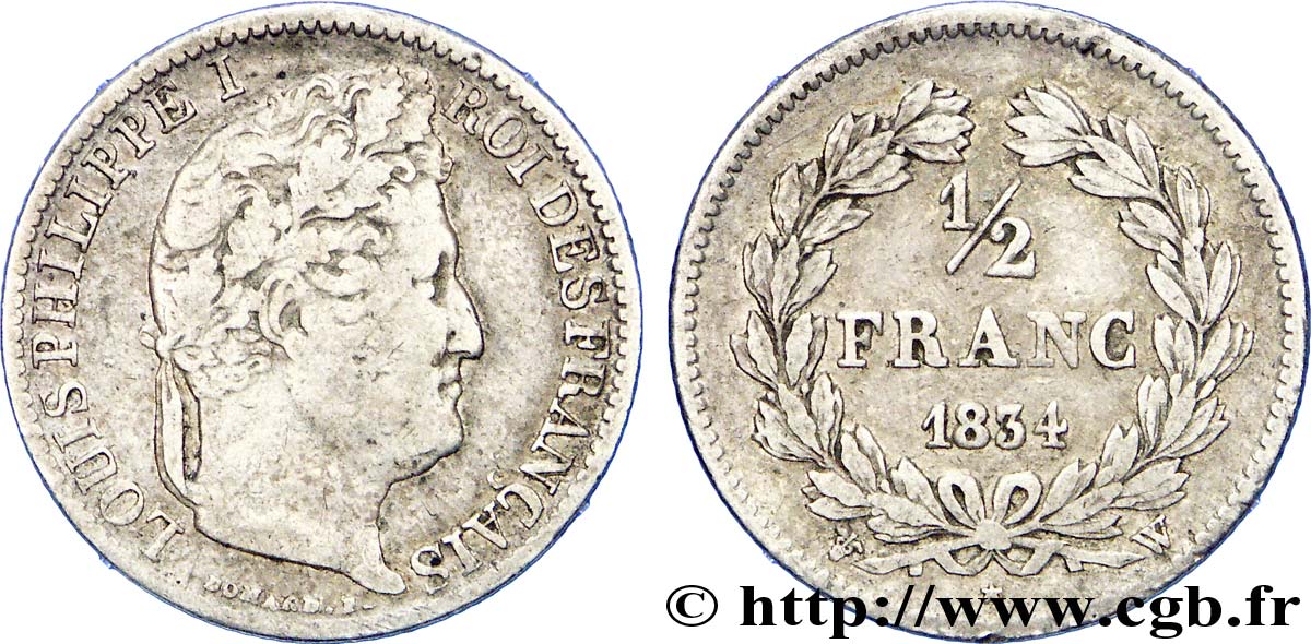 1/2 franc Louis-Philippe 1834 Lille F.182/52 VF 