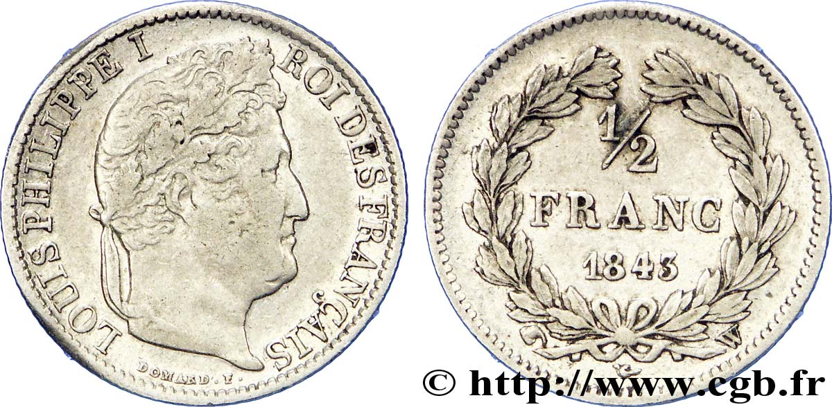 1/2 franc Louis-Philippe 1843 Lille F.182/102 MBC 