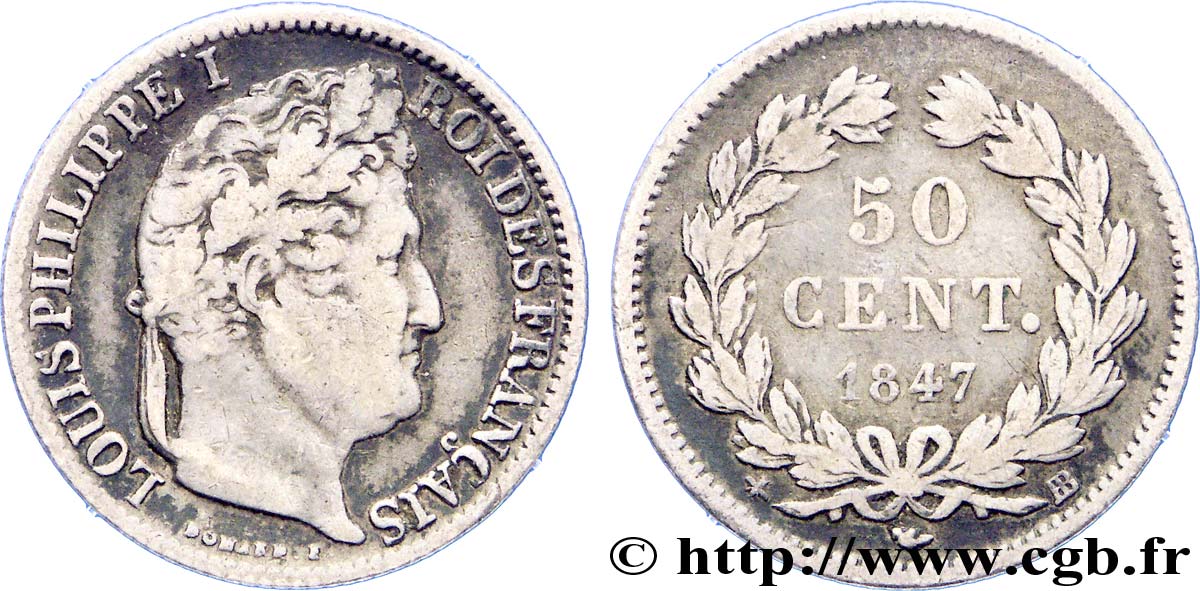 50 centimes Louis-Philippe 1847 Strasbourg F.183/14 VF 