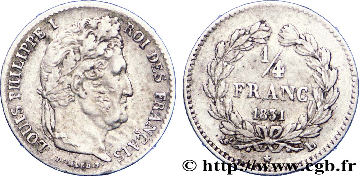 1/4 franc Louis-Philippe 1831 Bayonne F.166/8 XF 