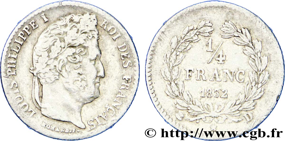 1/4 franc Louis-Philippe 1832 Lyon F.166/18 TB 