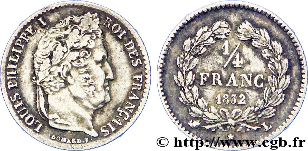 1/4 franc Louis-Philippe 1832 Bayonne F.166/23 XF 