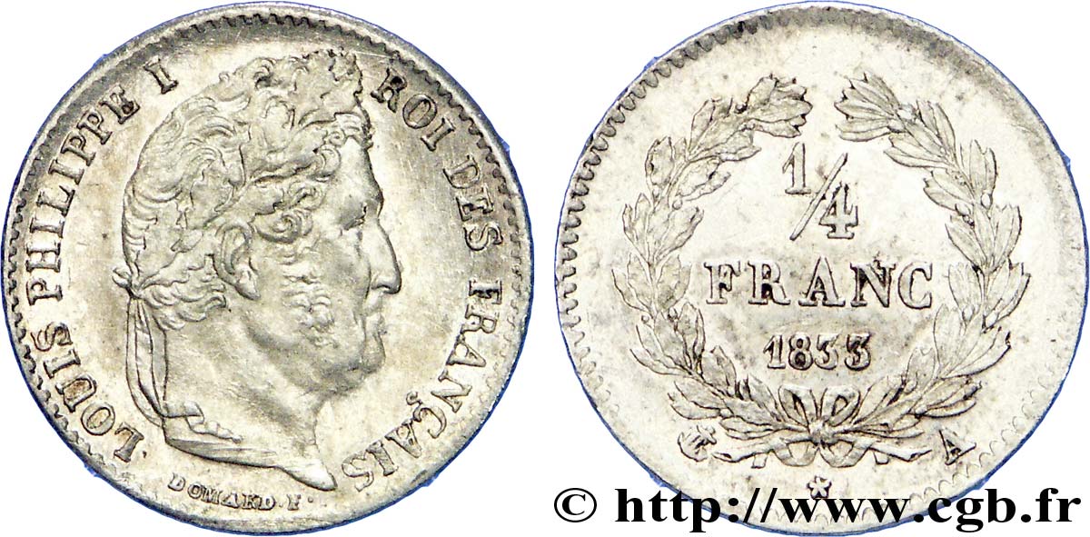 1/4 franc Louis-Philippe 1833 Paris F.166/30 AU 