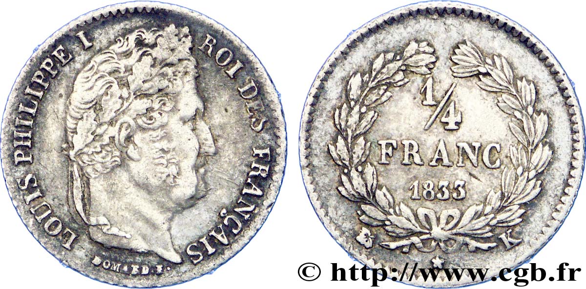 1/4 franc Louis-Philippe 1833 Bordeaux F.166/33 MBC 