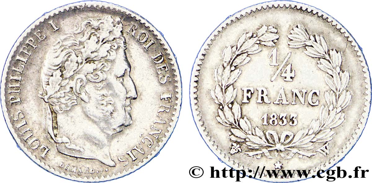 1/4 franc Louis-Philippe 1833 Lille F.166/36 XF 