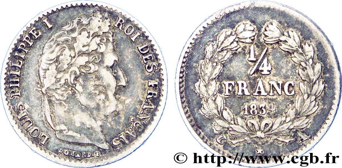 1/4 franc Louis-Philippe 1834 Paris F.166/37 XF 