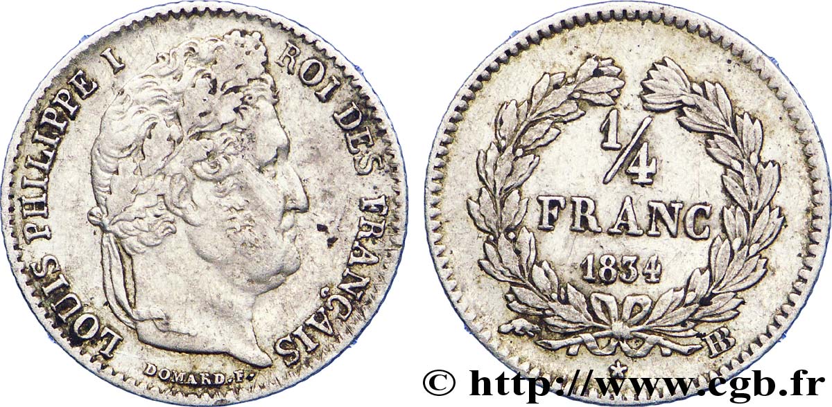 1/4 franc Louis-Philippe 1834 Strasbourg F.166/39 TTB 