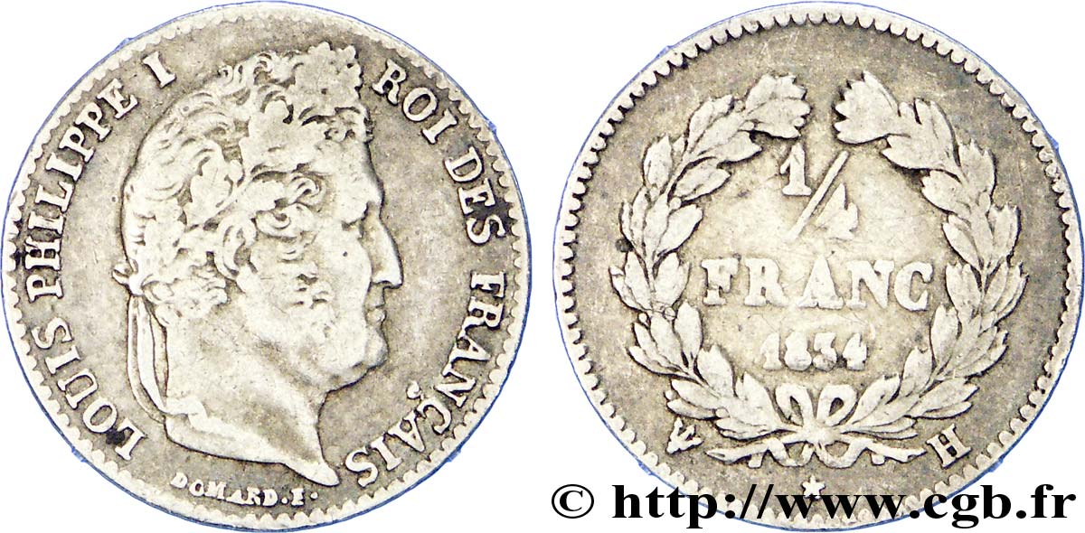 1/4 franc Louis-Philippe 1834 La Rochelle F.166/41 BC 