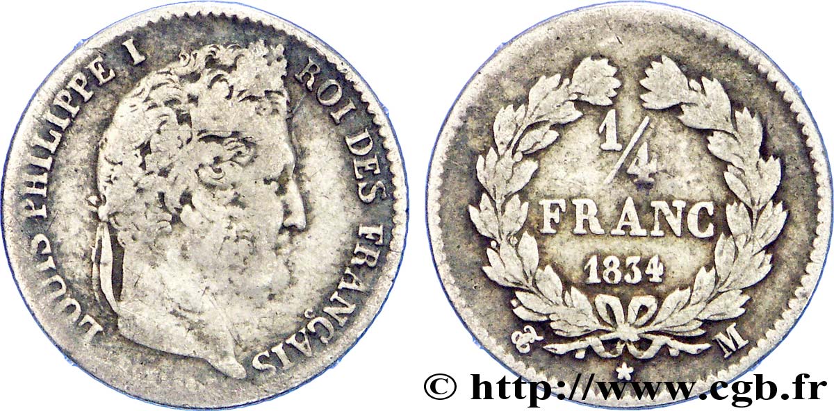 1/4 franc Louis-Philippe 1834 Toulouse F.166/45 TB 