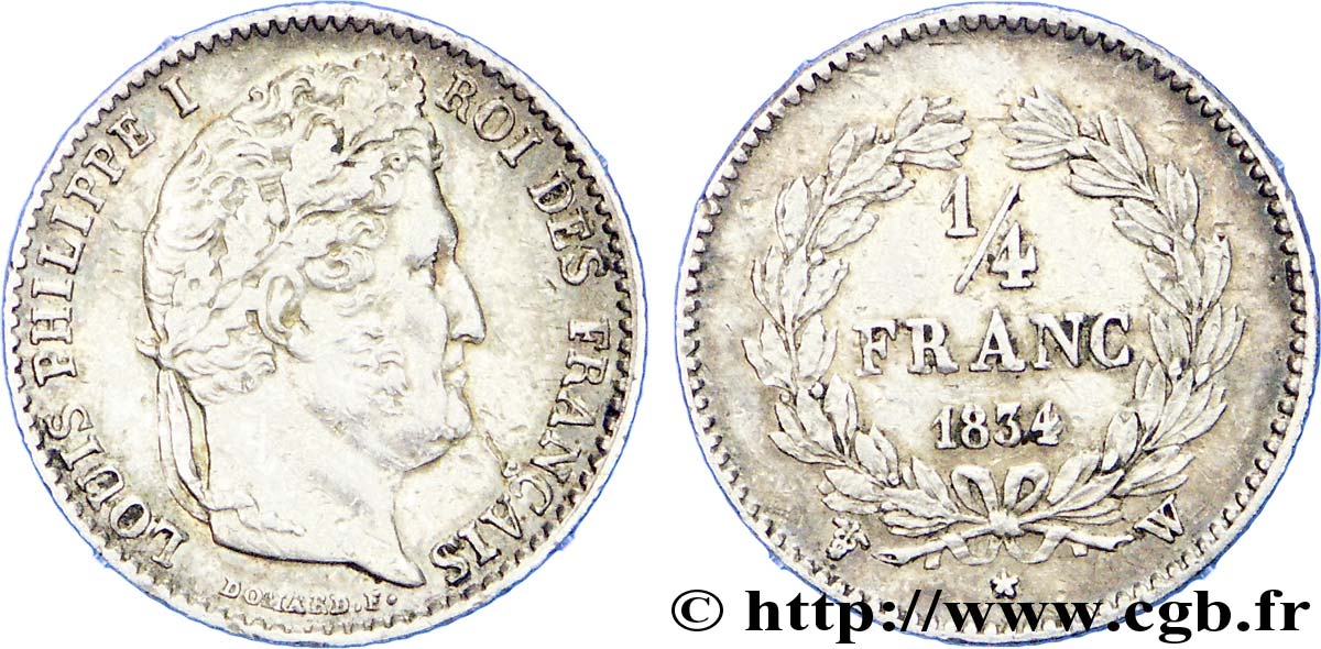 1/4 franc Louis-Philippe 1834 Lille F.166/48 MBC 