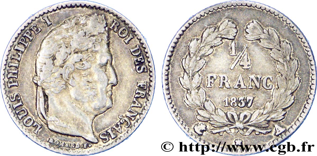 1/4 franc Louis-Philippe 1837 Paris F.166/63 MBC 