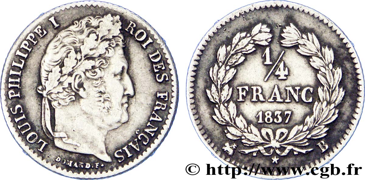 1/4 franc Louis-Philippe 1837 Rouen F.166/64 MBC 