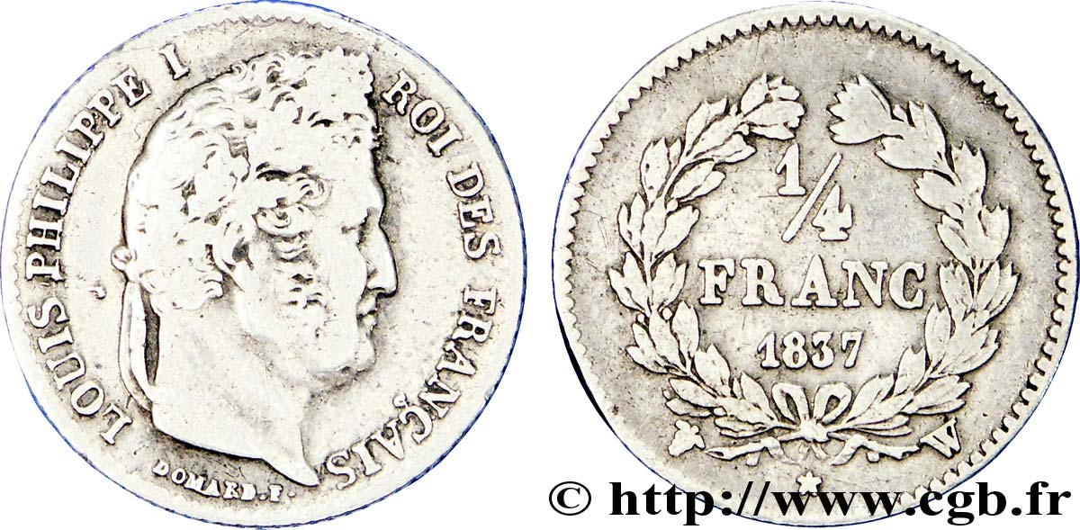 1/4 franc Louis-Philippe 1837 Lille F.166/68 VF 