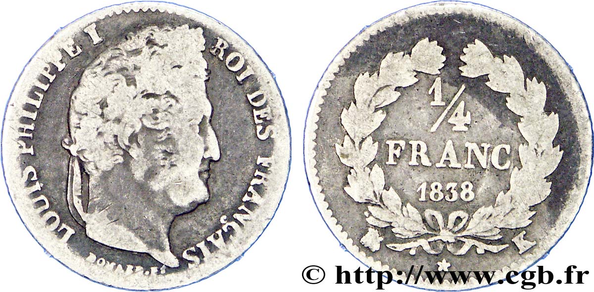 1/4 franc Louis-Philippe 1838 Bordeaux F.166/72 VF 