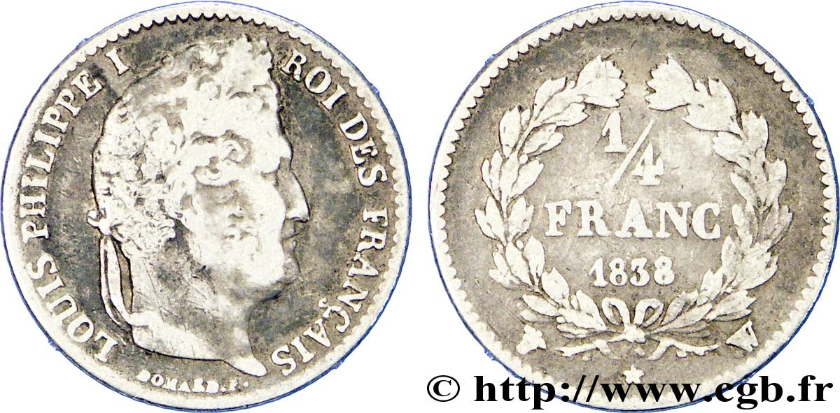 1/4 franc Louis-Philippe 1838 Lille F.166/73 VF 