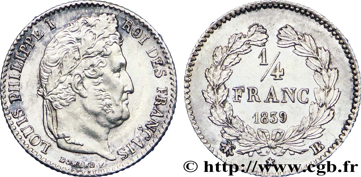 1/4 franc Louis-Philippe 1839 Strasbourg F.166/76 SUP 