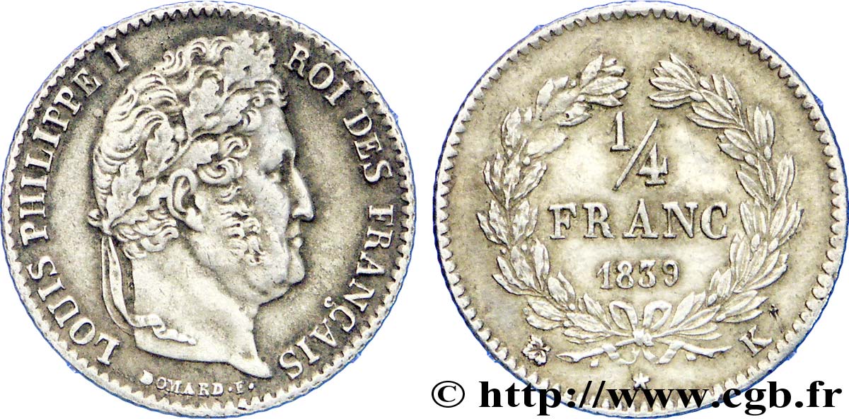 1/4 franc Louis-Philippe 1839 Bordeaux F.166/78 XF 