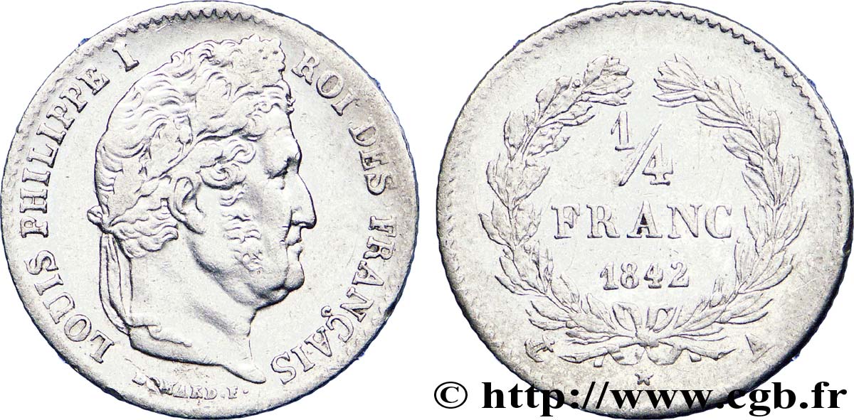 1/4 franc Louis-Philippe 1842 Paris F.166/89 MBC 
