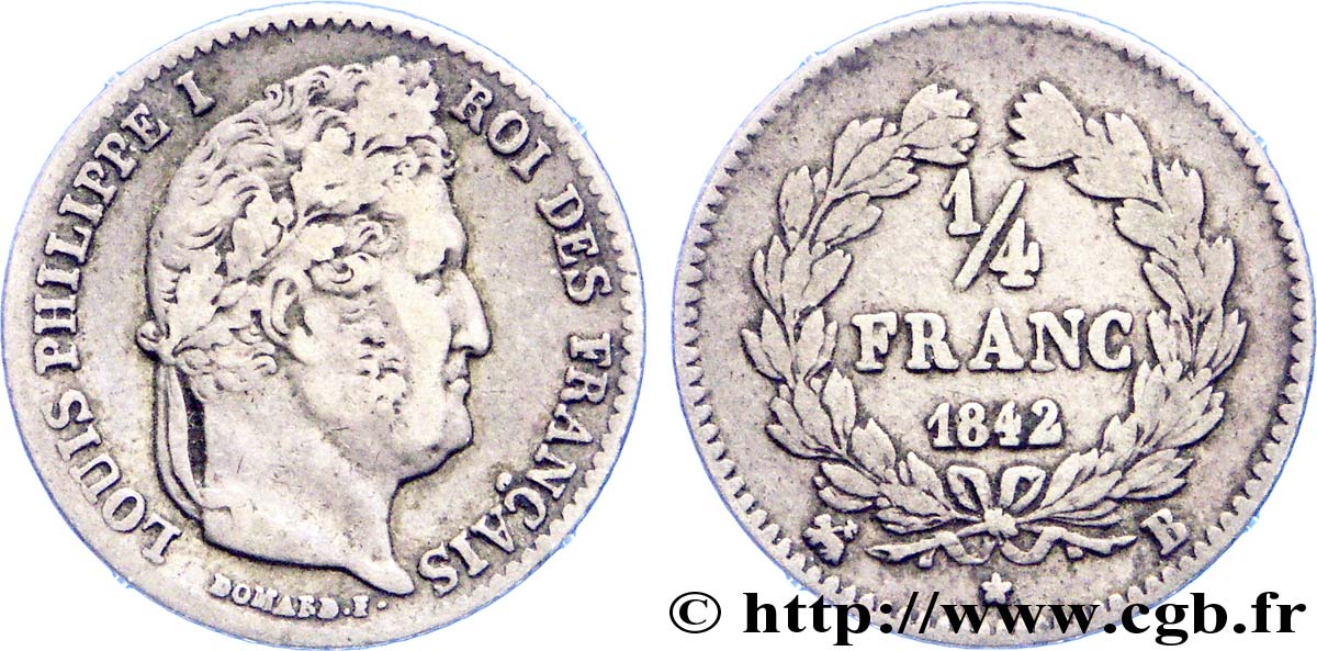 1/4 franc Louis-Philippe 1842 Rouen F.166/90 TB 