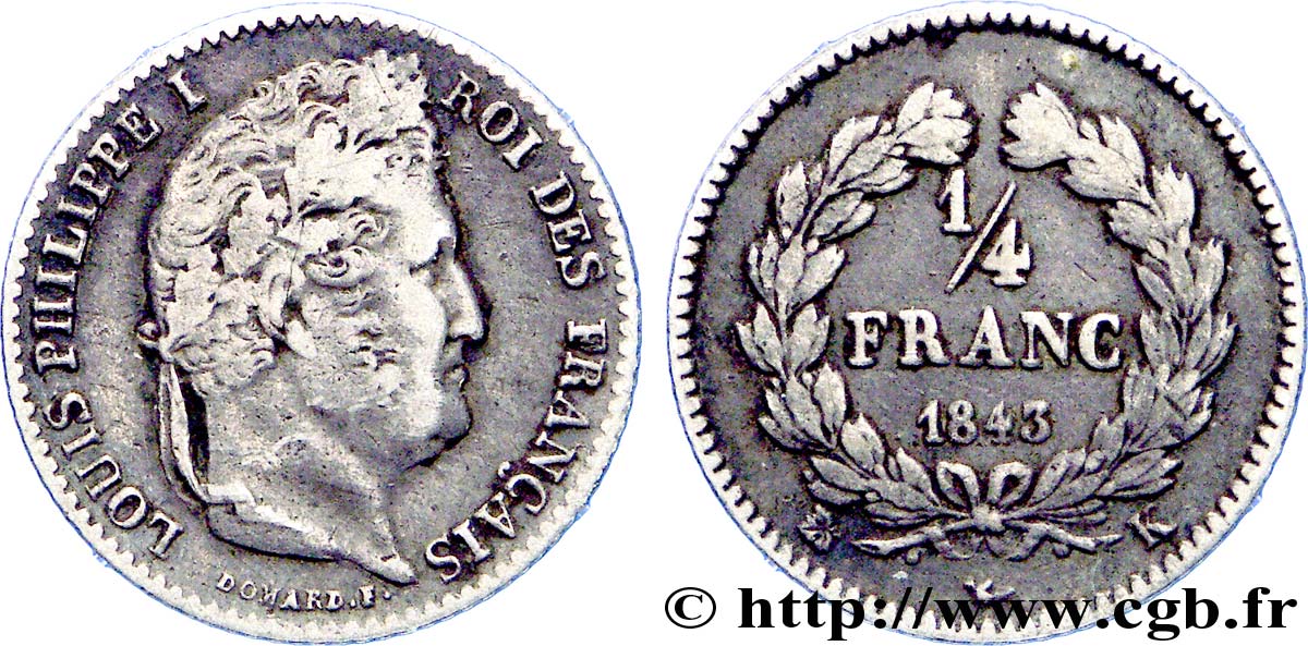 1/4 franc Louis-Philippe 1843 Bordeaux F.166/95 TB 