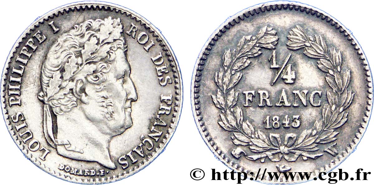 1/4 franc Louis-Philippe 1843 Lille F.166/96 MBC 