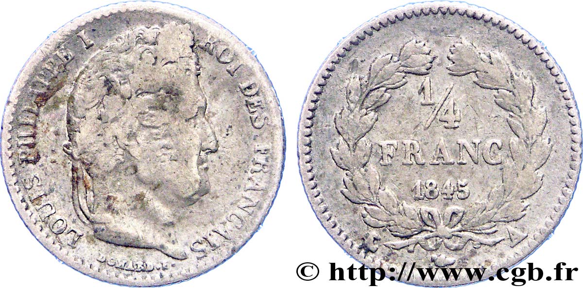 1/4 franc Louis-Philippe 1845 Paris F.166/102 TB 