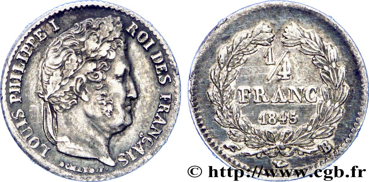 1/4 franc Louis-Philippe 1845 Rouen F.166/103 TTB 