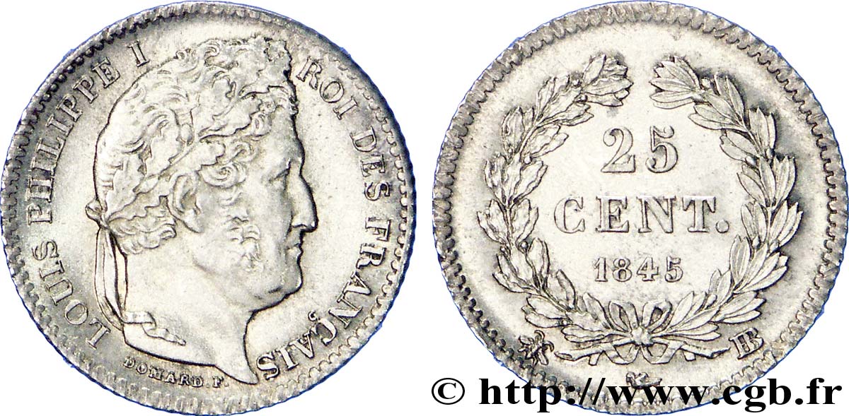 25 centimes Louis-Philippe 1845 Strasbourg F.167/2 SPL 