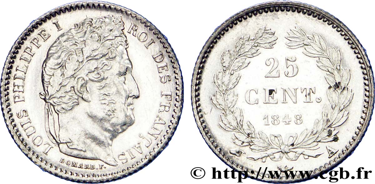 25 centimes Louis-Philippe 1848 Paris F.167/12 AU 