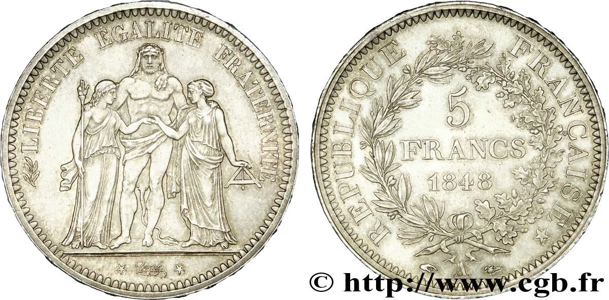 5 francs Hercule, IIe République 1848  Paris F.326/1 fST 
