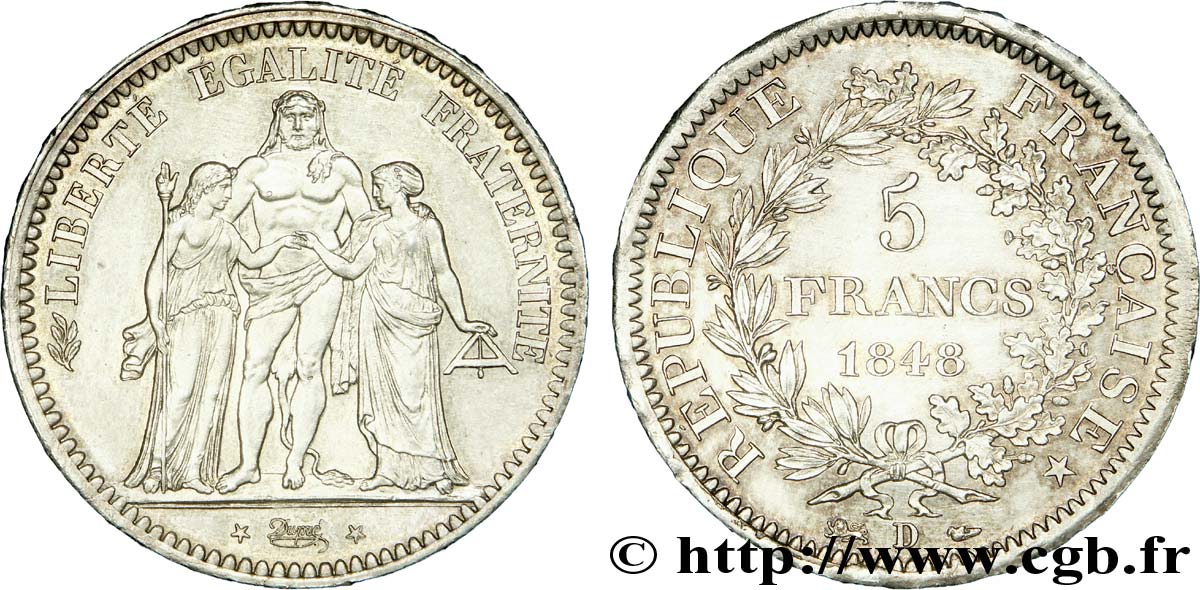 5 francs Hercule, IIe République 1848  Lyon F.326/3 SUP 