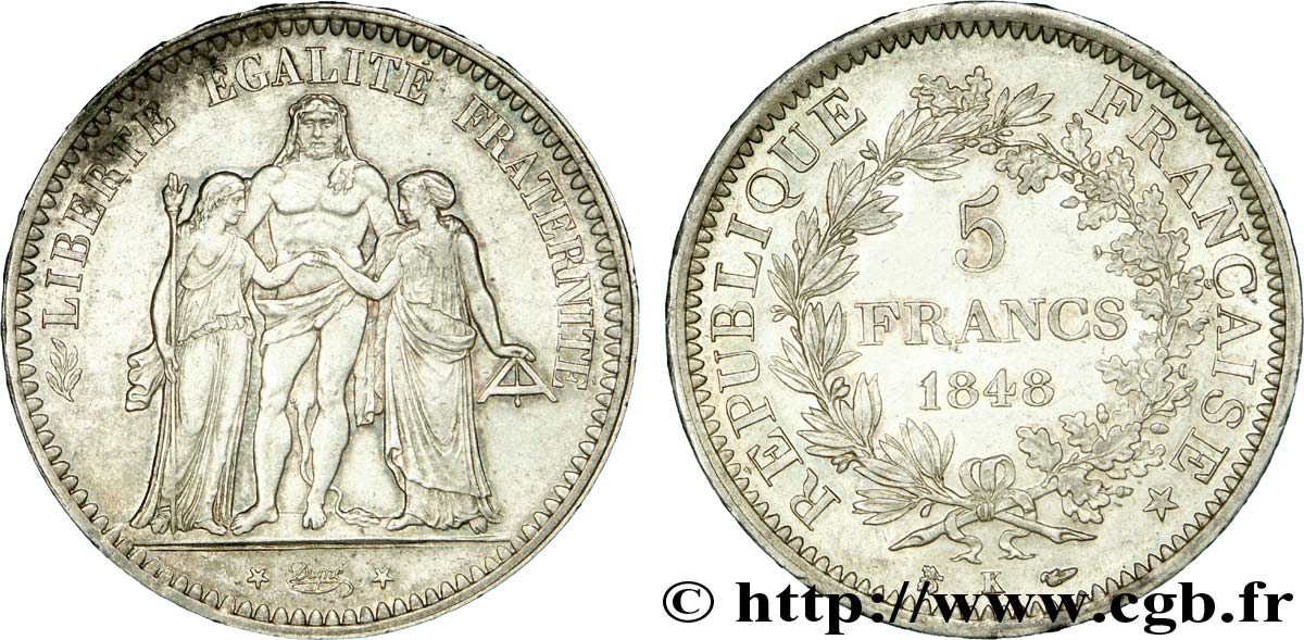 5 francs Hercule, IIe République 1848  Bordeaux F.326/4 SPL 