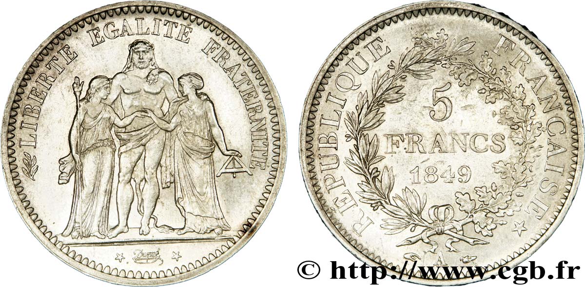5 francs Hercule, IIe République 1849 Paris F.326/5 TTB 