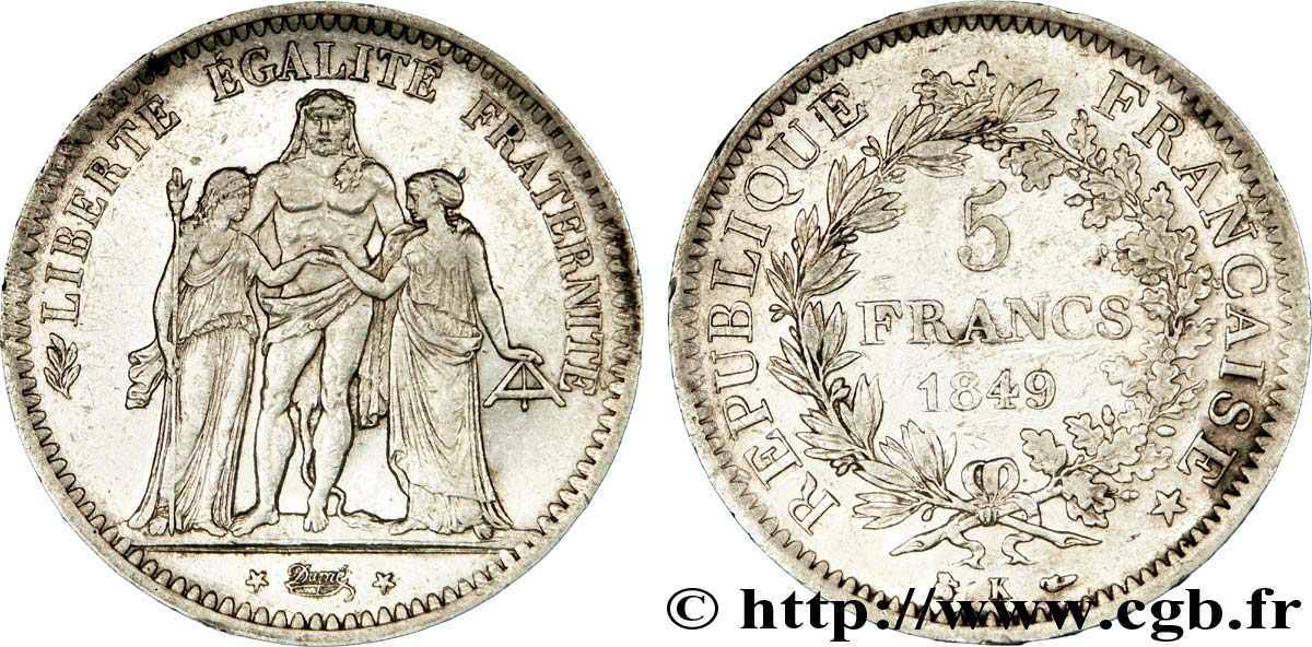 5 francs Hercule, IIe République 1849 Bordeaux F.326/7 TTB 