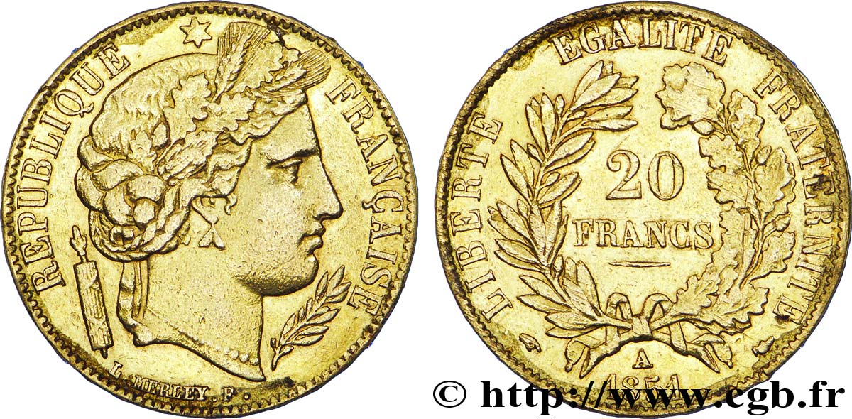 20 francs or Cérès 1851 Paris F.529/4 XF 