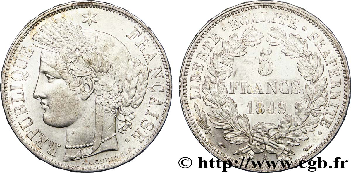 5 francs Cérès, IIe République 1849 Paris F.327/1 EBC 
